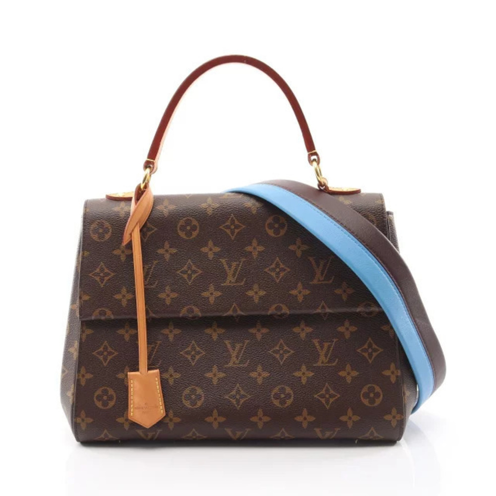 Louis Vuitton Cluny Handbag Leather Monogram Brown Blue Bordeaux Purple